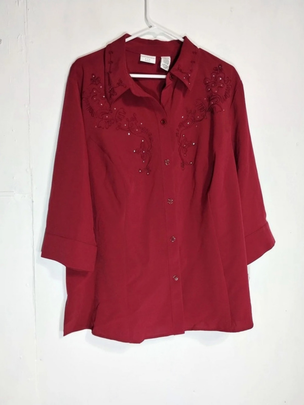 Christopher & Banks Embellished Button Down Shirt Red